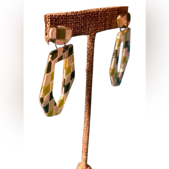 Geometric Green and White Earrings. 
BUY 2 GET 1 FREE!! - Picture 2 of 5